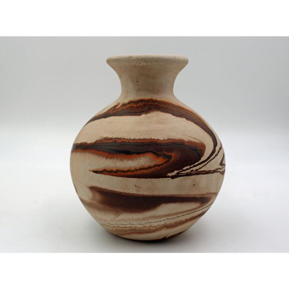 1980's post Nemadji Brown and Orange Swirl Pottery - Picture 1 of 6